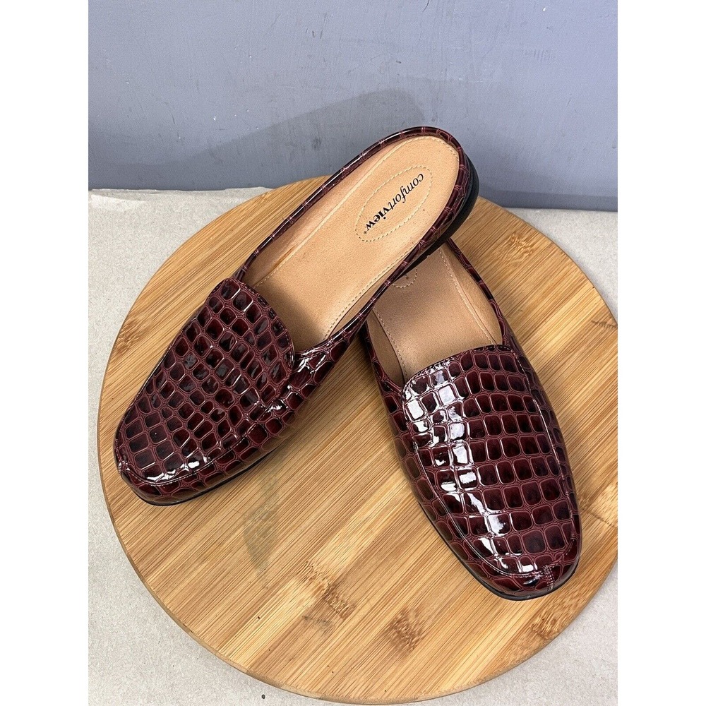 Comfortview The Estelle Mule Shoes Womens 11 M Dark Berry Slip On Reptile